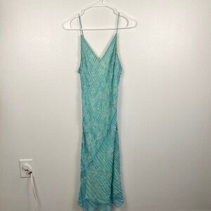 Vintage Silk Beaded Y2K Formal Dress 12 Fairy Blue Whimsigoth Midi Coquette Aqua